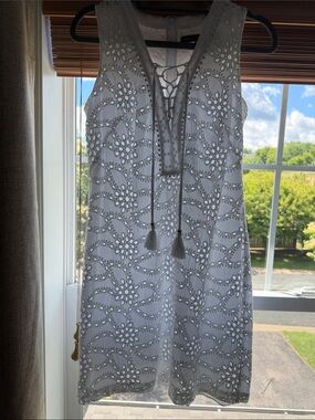 White House Black Market White Eyelet Lace-Up Mini Dress